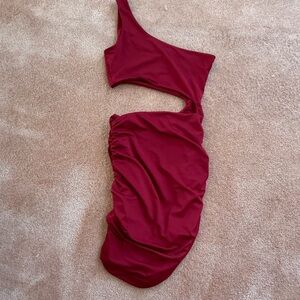 SHEIN One Shoulder Dress in Burgundy